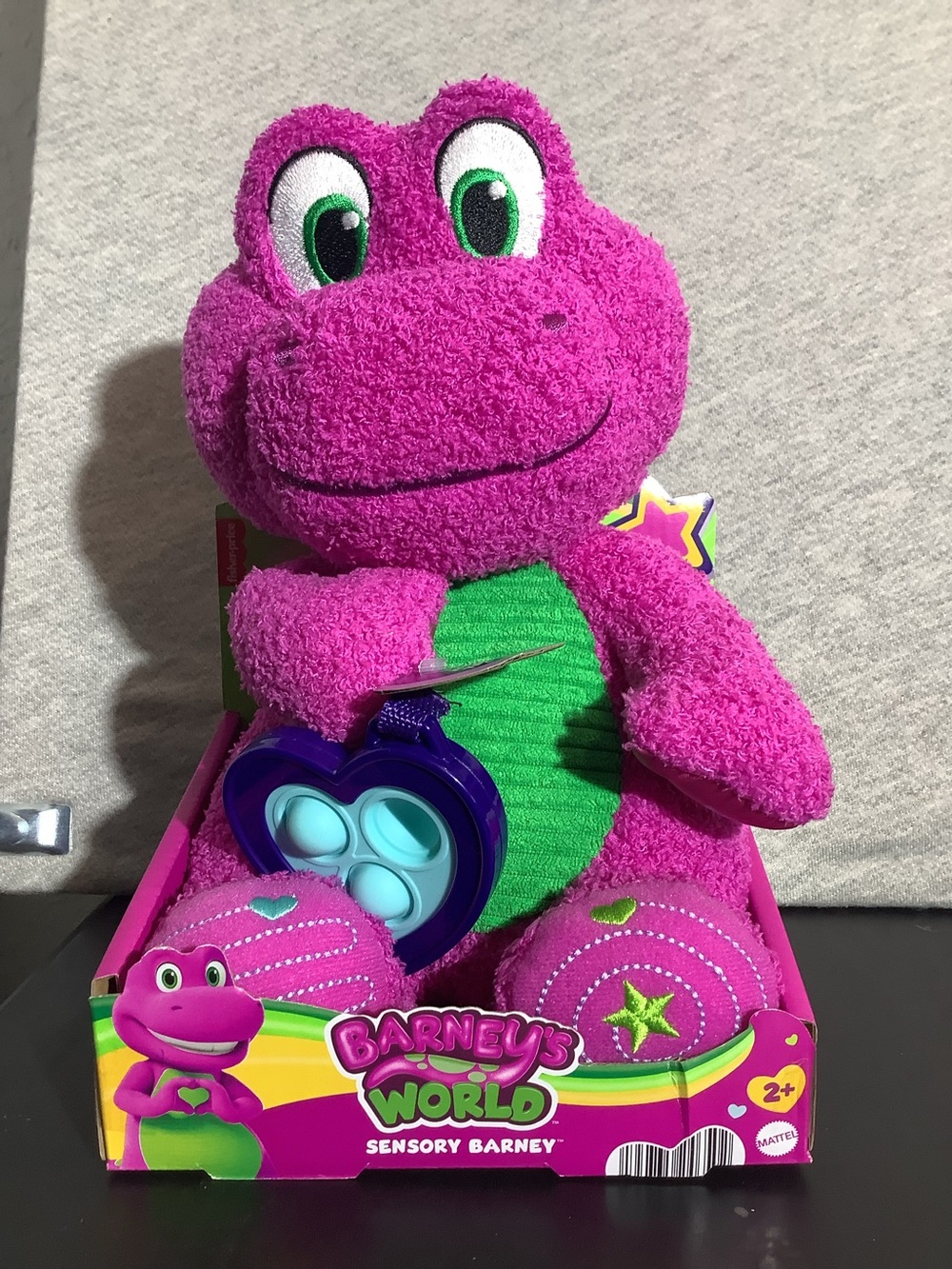 Sensory Barney Plush - Purple and Green Textured